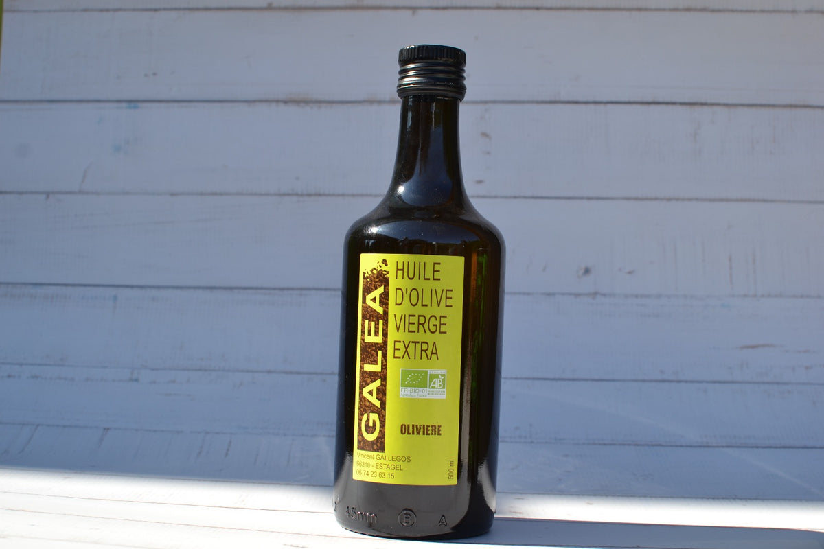 Bouteille d'huile d'olive vierge extra Olivière GALEA 500 ml, moulin d'Estagel